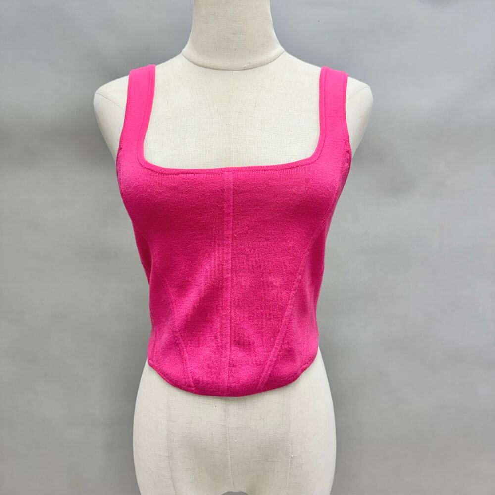 Wilfred Natalie Knit Corset Bustier Top in hot barbie pink size Large Stretchy‎